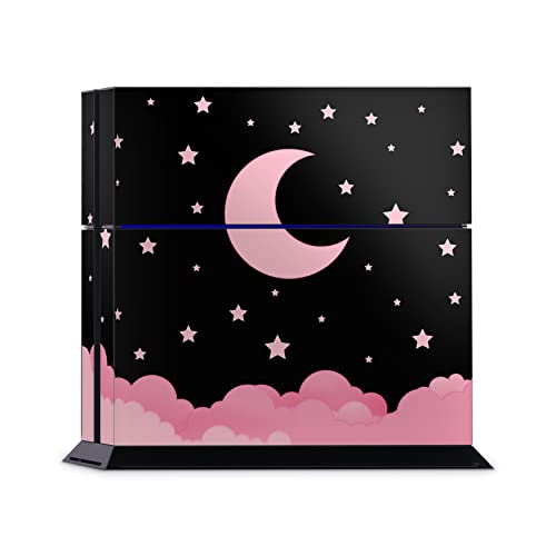 ZOOMHITSKINS PS4 Skin, Compatible for Playstation 4, Moon Black Rose Pink Kawaii Anime Cloud Stars Night Cute, 1 PS4 Console Skin, Durable & Fit, Easy to Install, 3M Vinyl Decal, Made in The USA