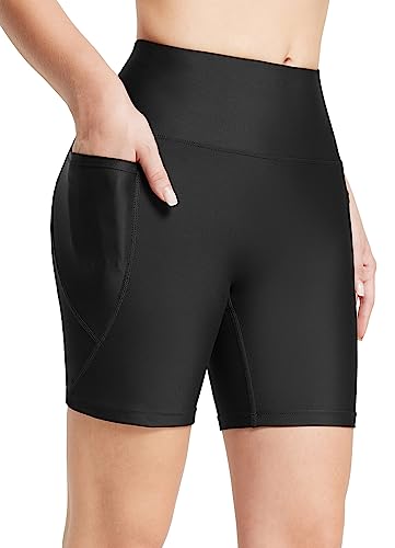BALEAF Swim Shorts Women Bathing Suit Bottoms 6' Modest Swimsuits Tankini Tummy Control Board Shorts Swimwear High Waisted Biker Shorts Boyshorts Black XL