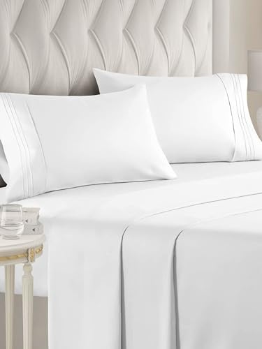 King Size 4 Piece Sheet Set - Comfy Breathable & Cooling Sheets - Hotel Luxury Bed Sheets for Women & Men - Deep Pockets, Easy-Fit, Extra Soft & Wrinkle Free Sheets - White Oeko-Tex Bed Sheet Set