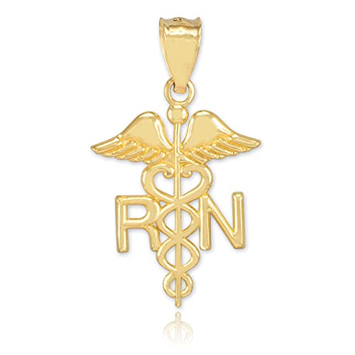 Polished 10k Yellow Gold Caduceus RN Charm Registered Nurse Pendant