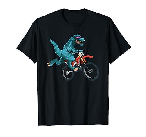 Funny Dino On Dirt Bike T-Rex Lover Rider Motorcycle Riding T-Shirt