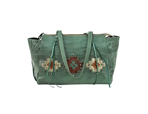 American West Womens Navajo Soul Zip Top Tote with Secret Compartment (Turquoise)