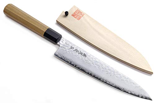 Yoshihiro VG-10 46 Layers Hammered Damascus Gyuto Japanese Chefs Knife (Octagonal Ambrosia Handle) (8.25' (210mm)