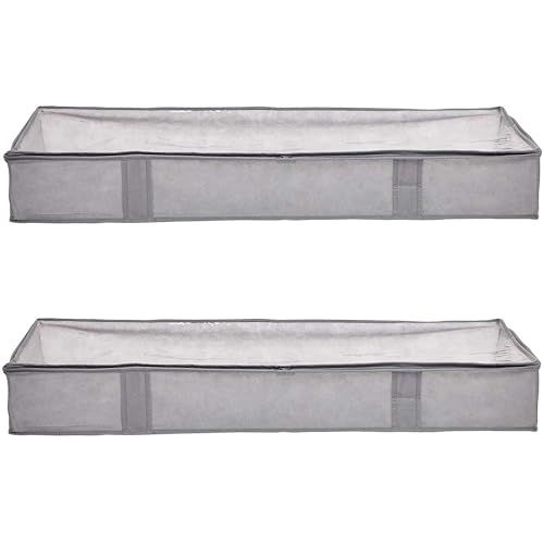 Amazon Basics Under Bed Fabric Zipper Storage Container Bags with Window and Handles, 2-Pack, 18 x 42 x 6 Inches, Gray