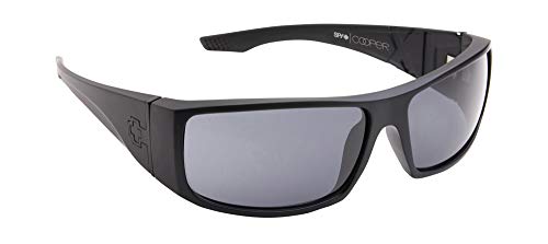 SPY Cooper XL, Rectangular Wrap Sunglasses, Color and Contrast Enhancing Lenses, Matte Black - Grey Lenses