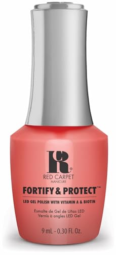 Red Carpet Manicure Fortify & Protect Coral Crème Gel Polish for Strong, Healthy Nails - Infused with Vitamin A & Biotin - (Flashing Lights & Neon Signs) Led Nail Gel Color, 0.3 Fl Oz