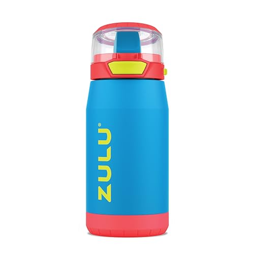 ZULU Kids Flex 12oz Stainless Steel Insulated Water Bottle with Silicone Spout, Leak-Proof Locking Flip Lid and Soft Touch Carry Loop for School Backpack, Lunchbox, and Outdoor Sports, Superhero