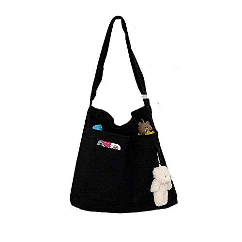 Kehpish Economical Cotton Canvas Tote Bag,Reusable Womens Hobo Shoulder Bag Crossbody Handbag with 3 External Pocket,Zipper Closure