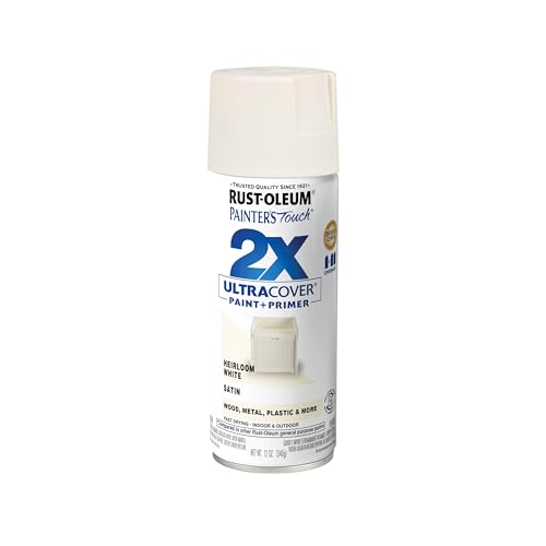 Rust-Oleum 249076 Painter's Touch 2X Ultra Cover Spray Paint, 12 oz, Satin Heirloom White