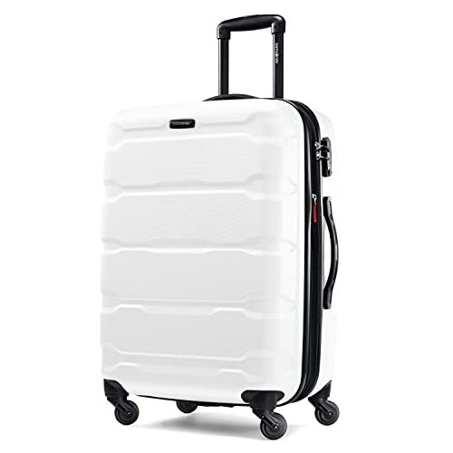 Samsonite Omni PC Hardside Expandable Luggage with Spinner Wheels, Checked-Medium 24-Inch, White