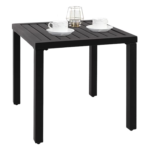 PHI VILLA Indoor Outdoor Small Metal Square Side/End Table, Patio Coffee Bistro Table, Black