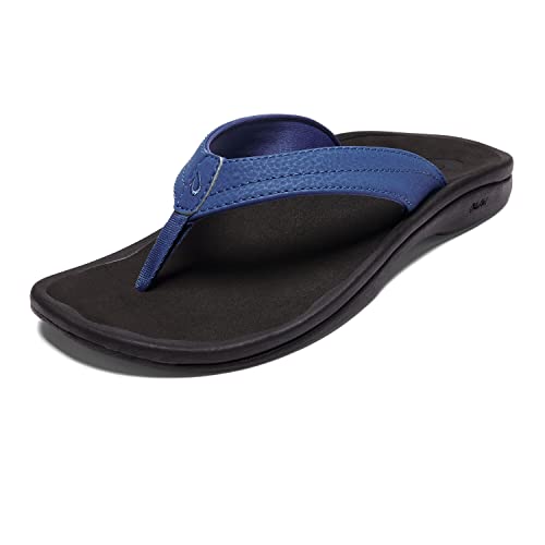 OLUKAI Ohana Women's Beach Sandals, Quick-Dry Flip-Flop Slides, Water Resistant, Wet Grip Soles & Compression Molded Footbed, Marine/Black, 7
