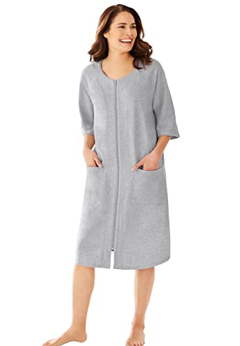 Dreams & Co. Women's Plus Size Short French Terry Zip-Front Robe - 2X, Heather Grey Gray