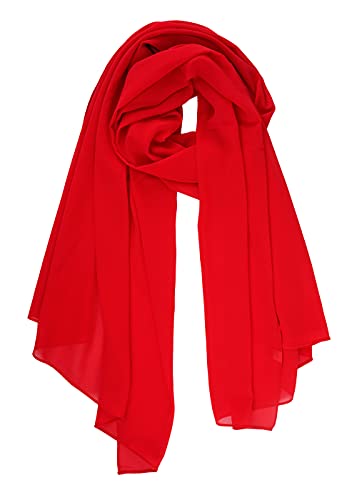 YOUR SMILE for Women Christmas day Lightweight Breathable Solid Color Soft Chiffon Long Fashion Scarves Sunscreen Shawls (Red)