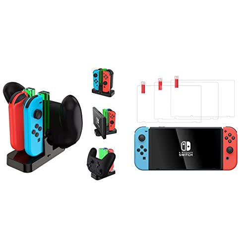 TALK WORKS Charging Dock for Nintendo Switch Joy-Cons & Pro Controller + Screen Protector