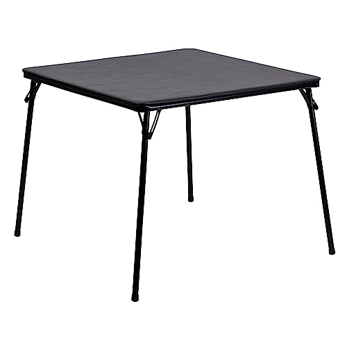 Flash Furniture Madelyn 33.5' Square Folding Multipurpose Card Table with Padded Vinyl Top, Portable Folding Game Table for 4 Players, Black