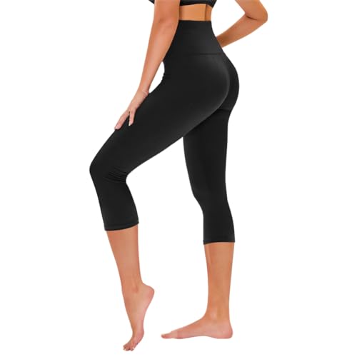 TNNZEET Capri Leggings for Women - Tummy Control Black Leggings with Pockets High Waisted Yoga Pants Workout Cycling Leggings