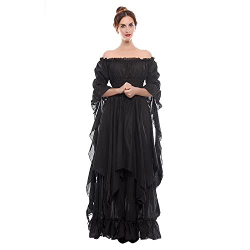 LTAKK Renaissance Dress Medieval Costume Victorian Dresses Women Peasant Gothic Fairy Witch Wedding Under Dress, Black