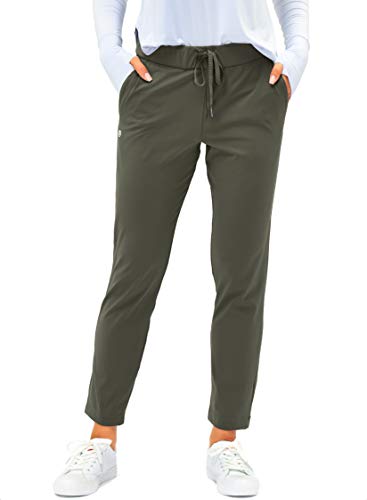 G Gradual Women's Pants with Deep Pockets 7/8 Stretch Sweatpants for Women Athletic, Golf, Lounge, Work (Olive Green, Large)
