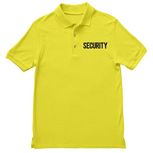 NYC FACTORY Security Polo Shirt Front Back Print Mens Tee Staff Event Uniform Bouncer Screen Printed (Safety Green-Black, Large)