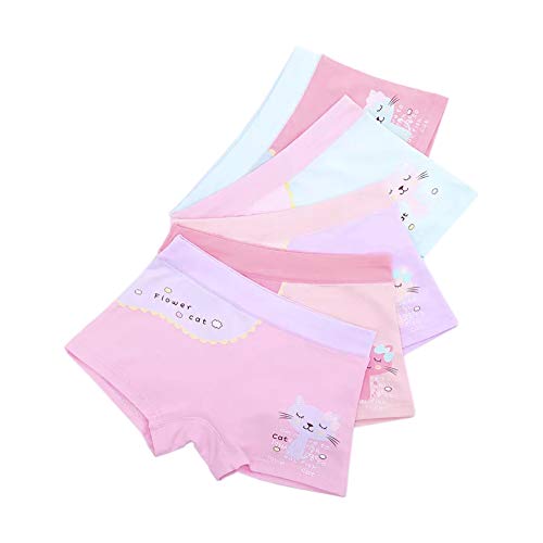 Core Pretty Girls Cotton Underwear Soft Boy Shorts Kids Boxer Briefs Panties(Pack of 5), Flower Cat, 4T - 6T