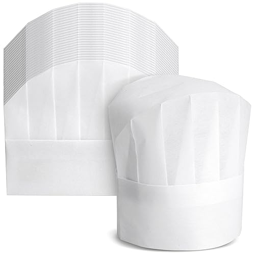 Juvale 24 Pack Chef Hats for Kids, Adults - Bulk Adjustable Disposable Bakery Hats for Cooking, Baking, Pizza Party, Hibachi Party Decorations (White)
