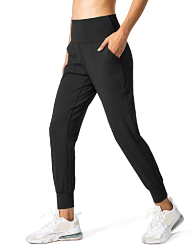 G Gradual Women's Joggers High Waisted Yoga Pants with Pockets Loose Leggings for Women Workout, Athletic, Lounge (Black, Medium)
