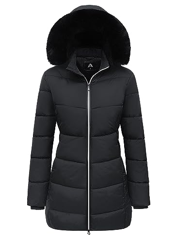 MOERDENG Women's Winter Windproof Warm Down Coats Waterproof Thicken Hooded fashions Puffer Jacket Black 01-M