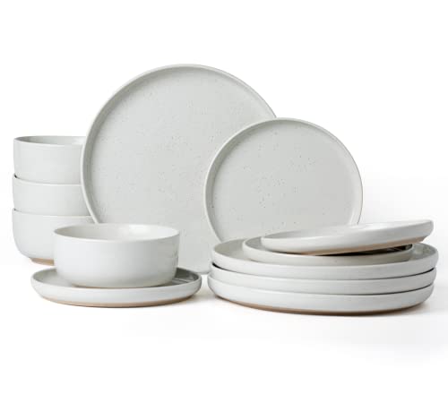 Famiware Milkyway Plates and Bowls Set, 12 Pieces Dinnerware Sets, Dishes Set for 4, White