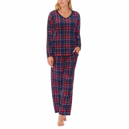 Nautica Womens Pajamas - Cozy Silky Fleece - 2 Piece Long Sleeve Winter Sleepwear Set for Women, Celebrate Plaid, Small