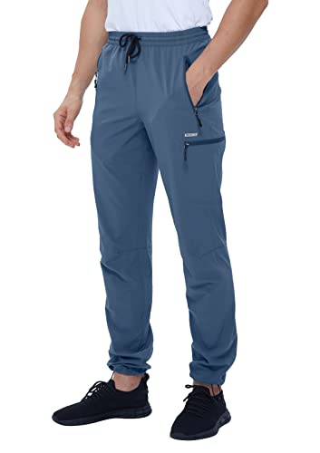 VEOBIKE Mens Fishing Pants Stretchy Dry Fit Elastic Waist Drawstring Hiking Cargo Pants with Zipper Pockets Medium Blue