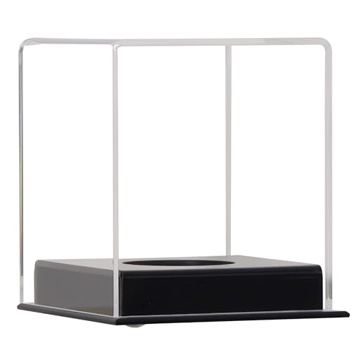 Arcylic Softball Display Case Baseball Display Case Stand Championship Square Box UV Protected Clear Display Cube for Official 12 Inches Softball Sports Ball Storage Collections (Black Plastic Stand)