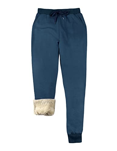 Yeokou Womens Sherpa Lined Sweatpants Winter Warm Fleece Pants(Blue-L)