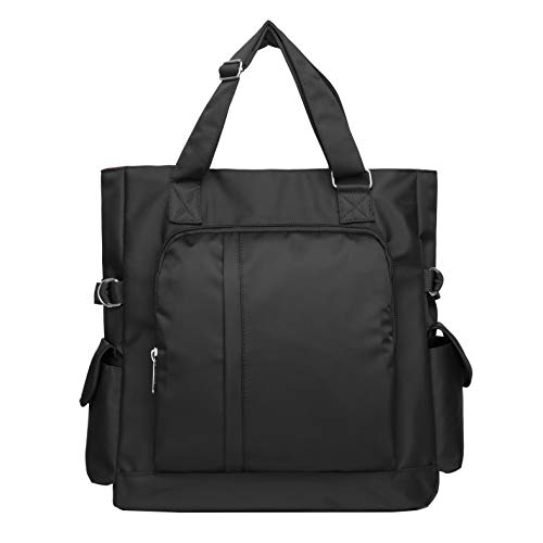 Canvas Tote Bag Waterproof Nylon Multi Pocket Shoulder Bags Laptop Work Bag Teacher Purse and Handbags for Women & Men (086-Black)
