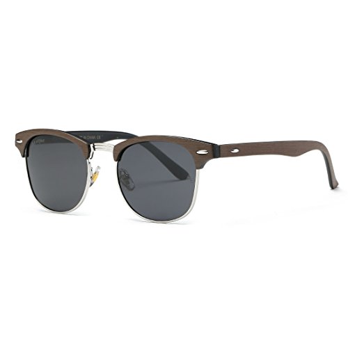 AEVOGUE Polarized Sunglasses For Women And Men Semi Rimless Frame Retro Sun Glasses AE0369 (Woodgrain&Black)