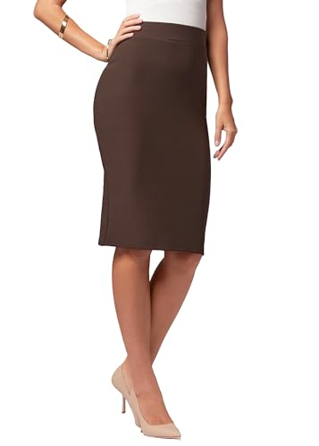 Conceited Premium Pencil Skirt for Women with Back-Slit - High Waist Midi Skirts for Women - Brown - Medium - 1160SCU-Brown-M