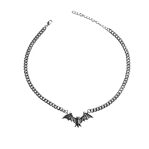 KURTCB Bat Necklace Gothic Punk Cool Heavy Chain Choker Cyber Animal Wing Pendant Necklace for Women Girls Halloween Jewelry