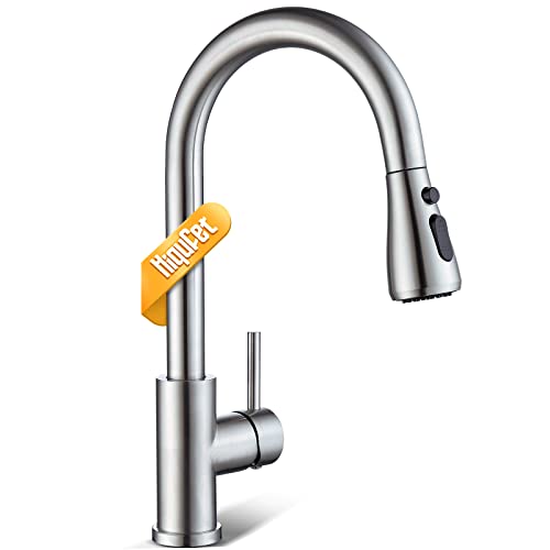 Hiqufet Kitchen Faucet with Pull Down Sprayer, Brushed Nickel High Arc Single Handle Kitchen Sink Faucet, Stainless Steel Commercial Modern Rv Faucets, Llaves para fregaderos de cocina