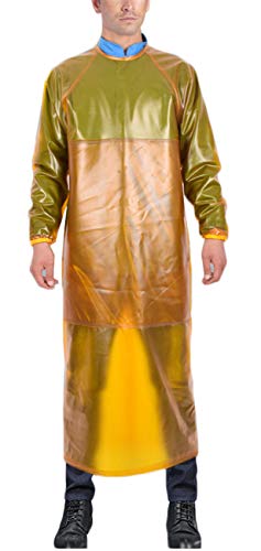 Splash-proof Overalls Elastic Cuff Smock Wear Acid Alkali Resistant Apron Back Tie Stone Chemical Plant Slaughter House (S-L, Earth yellow)
