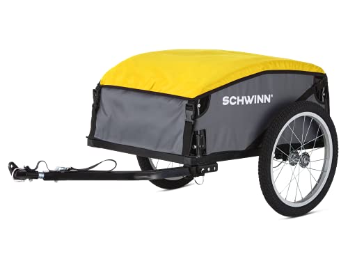 Schwinn Day Tripper Cargo Bike Trailer, Folding Frame, Quick Release Wheels, Yellow/Grey