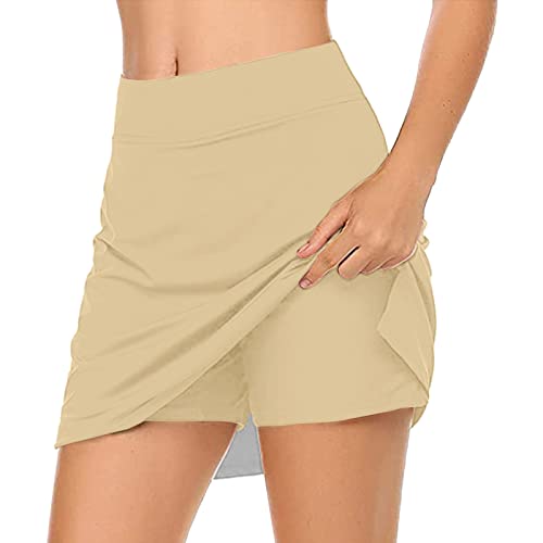 Pencil Mini Skirt for Teen Girls Womens Casual Solid Tennis Skirt Yoga Sport Active Skirt Shorts Ladies Skort (Khaki, L)