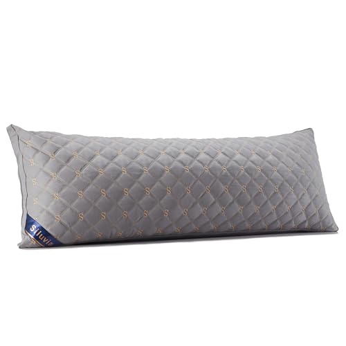 Siluvia Body Pillow for Adults-Premium Adjustable Loft Quilted- Hypoallergenic Fluffy - Quality Plush - Down Alternative Pillow (Gray-LightGray, 21”x54“)