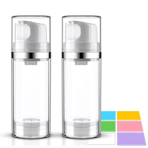 Cosywell Airless Pump Bottles 3.4oz/100ml Empty Moisturizer Pump Dispenser Airless Cosmetic Pump Container Travel Pump Bottles for Toiletries Shampoo Lotion and Cream Clear 2 Pack