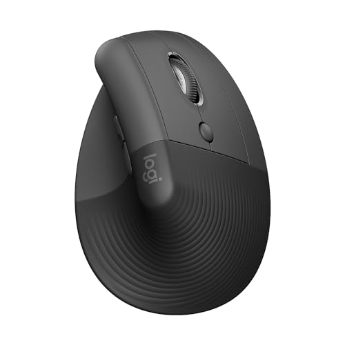 Logitech Lift Vertical Ergonomic Mouse, Wireless, Bluetooth or Logi Bolt USB Receiver, Quiet clicks, 4 Buttons, Compatible with Windows/macOS/iPadOS, Laptop, PC - Graphite (Renewed)