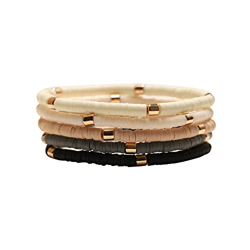GOOJIDS Surfer Heishi Clay Bead Bracelets for Women Bohemian Stackable Gold Beaded Stretch Bracelets Elastic Layering Friendship Bracelets Boho Jewelry Gifts (B-New Surfer Color B)