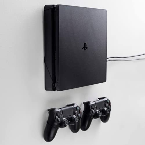 FLOATING GRIP Wall Mount compatible with PS4 Slim/PlayStation 4 Slim (Bundle: Fits PS4 Slim + 2x Controllers)