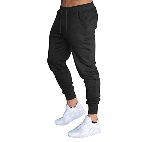 BUXKR Men's Slim Joggers Workout Pants for Gym Running and Bodybuilding Athletic Bottom Sweatpants with Deep Pockets,Black,S