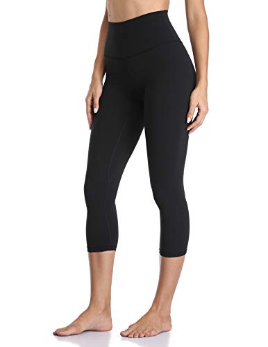 YUNOGA Women's Buttery Soft 21' Inseam Yoga Pants, High Waisted Tummy Control Workout Running Capri Leggings (M, Black)