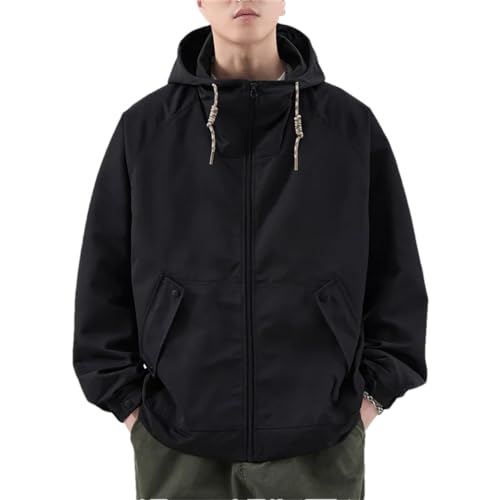 Dndrdhfb Men's Casual Zipper Jacket Slim Fit Hooded Outdoor Windbreaker Thin Coat black XL