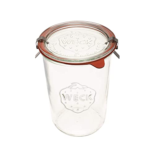 Weck Canning Jars 743 - Weck Mold Jar made of Transparent Glass - Eco-Friendly - Food Storage Container with Lid Airtight - 3/4 Liter Tall 1 Jar with Lid and Rubber Gasket